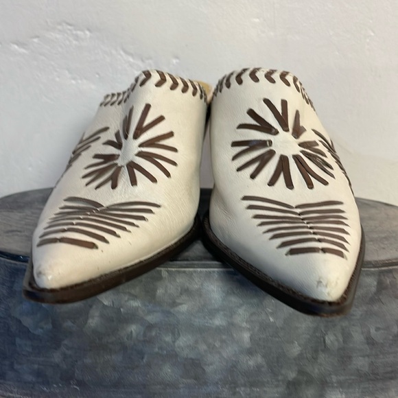 #1171 BCBGirls Off White and Brown Mules w/ Stitched Leather Design-7 - Picture 11 of 12
